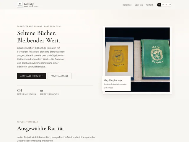 Startseite von libraly.ch - Auftritt des Antiquariats LibraLy
