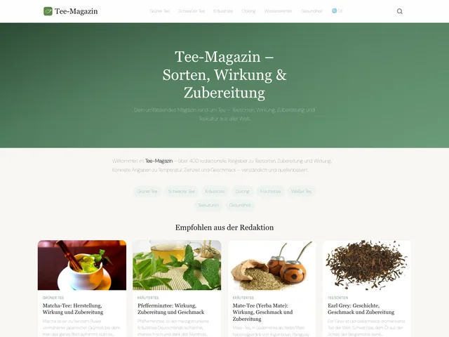 Startseite von tee-magazin.de - redaktionelles Magazin rund um Tee
